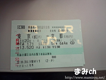 新幹線チケット 東京-京都